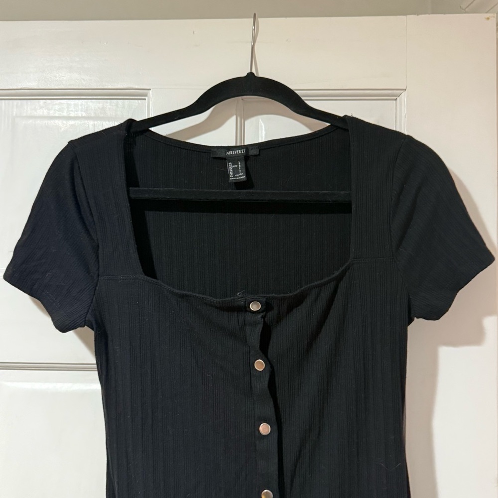 Forever 21 Black Button-Front Ribbed Knit Dress - Picture 3 of 8